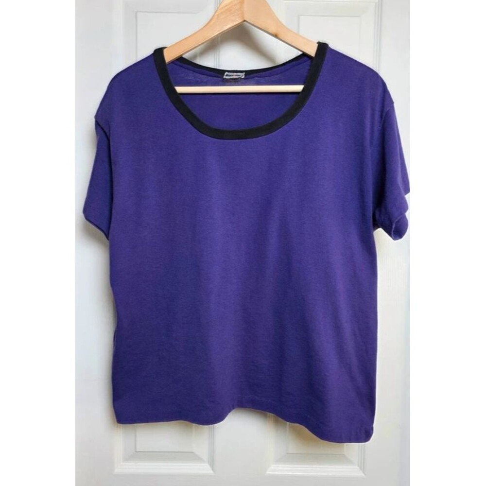 Vintage 90s Jerzees Heavyweight Purple Black Ringer Tee Shirt Blank Boxy Fit